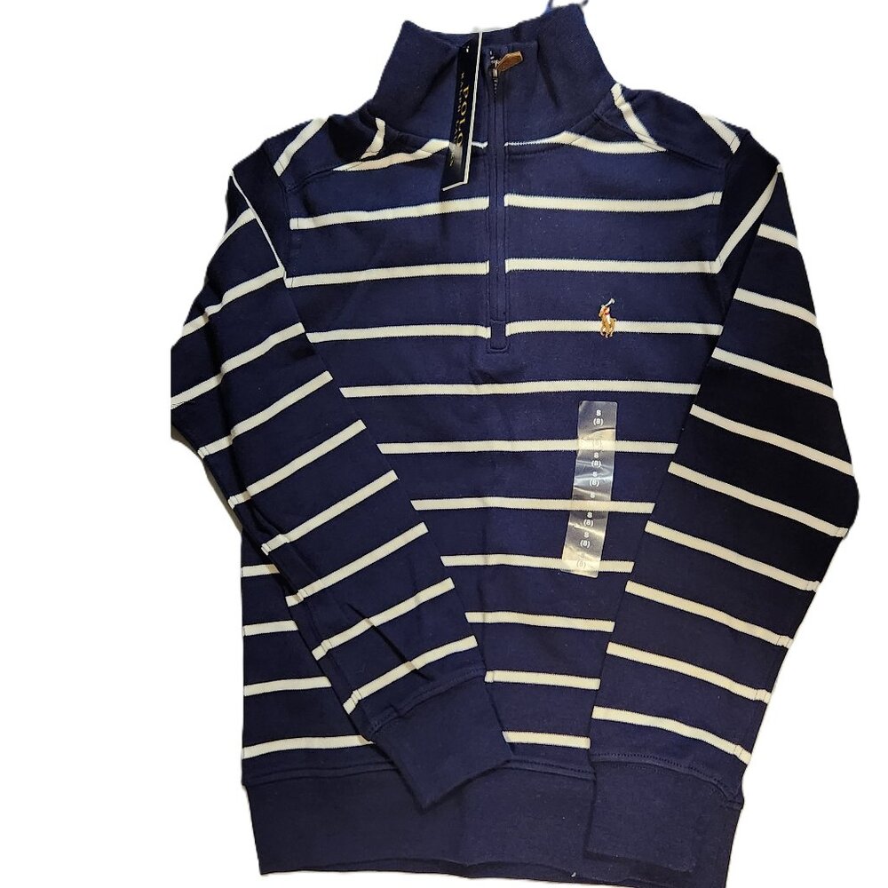 POLO RALPH LAUREN Striped Quarter-Zip Sweatshirt - 8 (NWT)